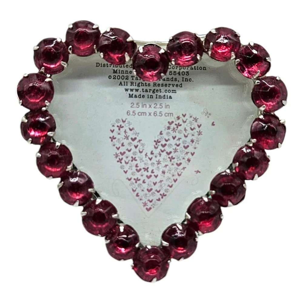 3 VTG Heart Shape Rhinestone Picture Frames Small Mini Red Pink Clear Y2K 2.5